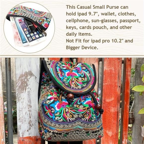 2 Pack Embroidered Backpack Purse & Small Wristlet Purse for Cellphone Coin Cash main image 4
